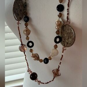 Vintage Brown Bead Necklaces 20” Long. Costume Jewelry Boho. Lot of 2 Statement